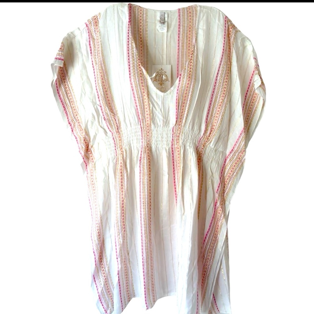 BECCA Metallic Gold, Pink & Yellow Stripe Swimsuit Coverup sz: XL NWT!